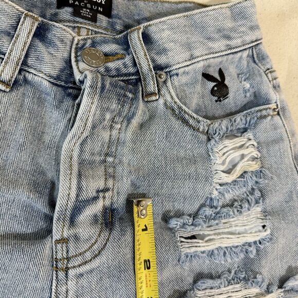 PLAYBOY X PACSUN FUNNY BUNNY VINTAGE HIGH WAISTED DENIM JEAN CUT OFF SHORTS 24 - Picture 4 of 12